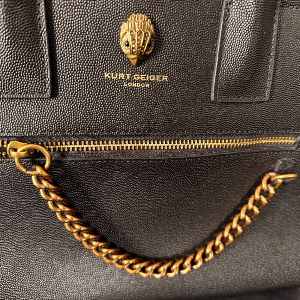 KURT GEIGER LONDON TOTE  BROWN BLACK Textured Leather - Picture 3 of 9